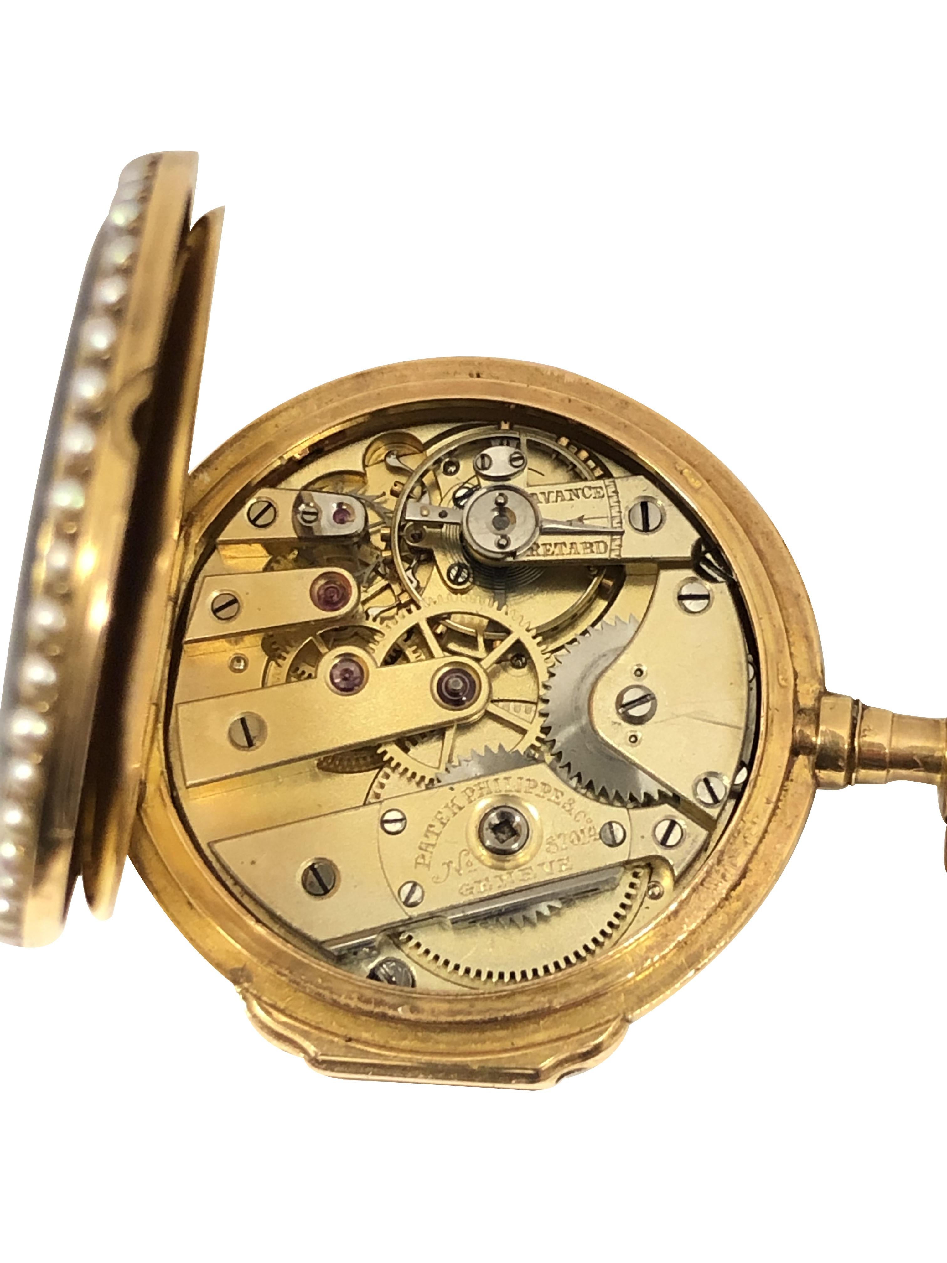 Patek Philippe 1893 Gold Enamel and Pearl Presentation Pendant Watch 1