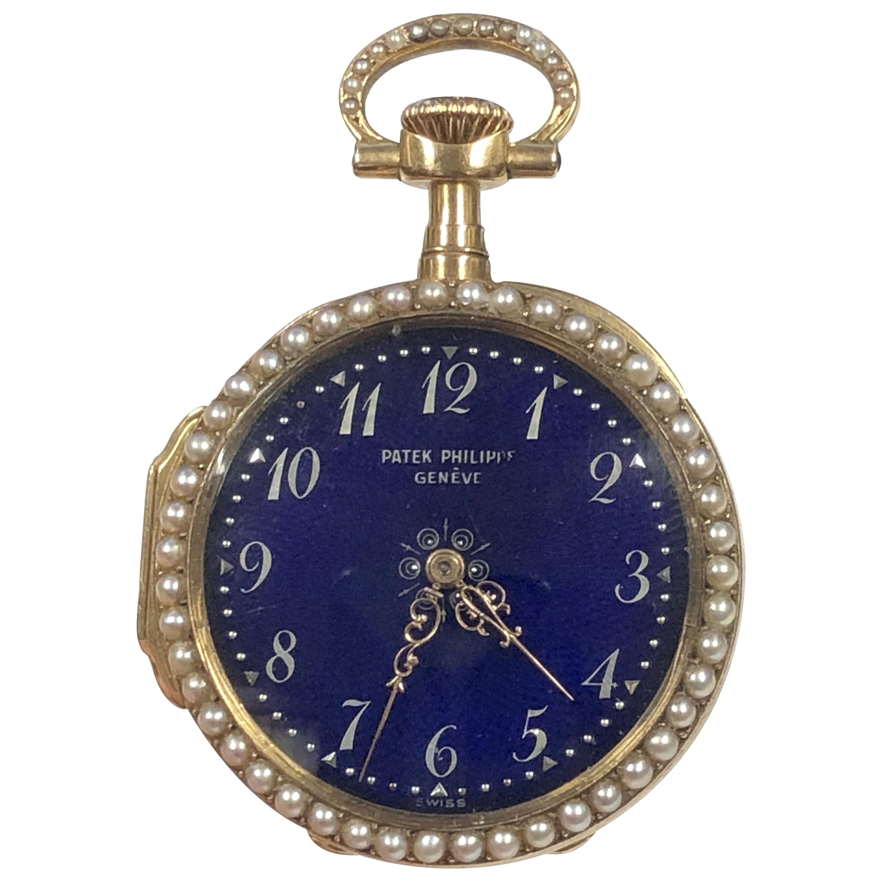 Patek Philippe 1893 Gold Enamel and Pearl Presentation Pendant Watch
