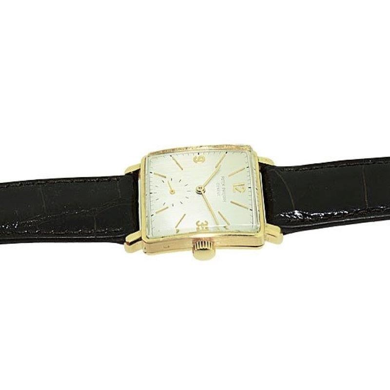 Patek Philippe 18k Gold Art Deco Tank Watch, from 1950 with Archival Document In Excellent Condition In Long Beach, CA
