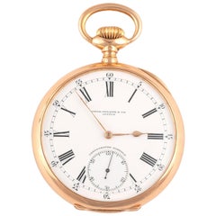 Antique Patek Philippe 18k Gold Keyless Wind Open Face Pocket Watch Retailed by Gondolo