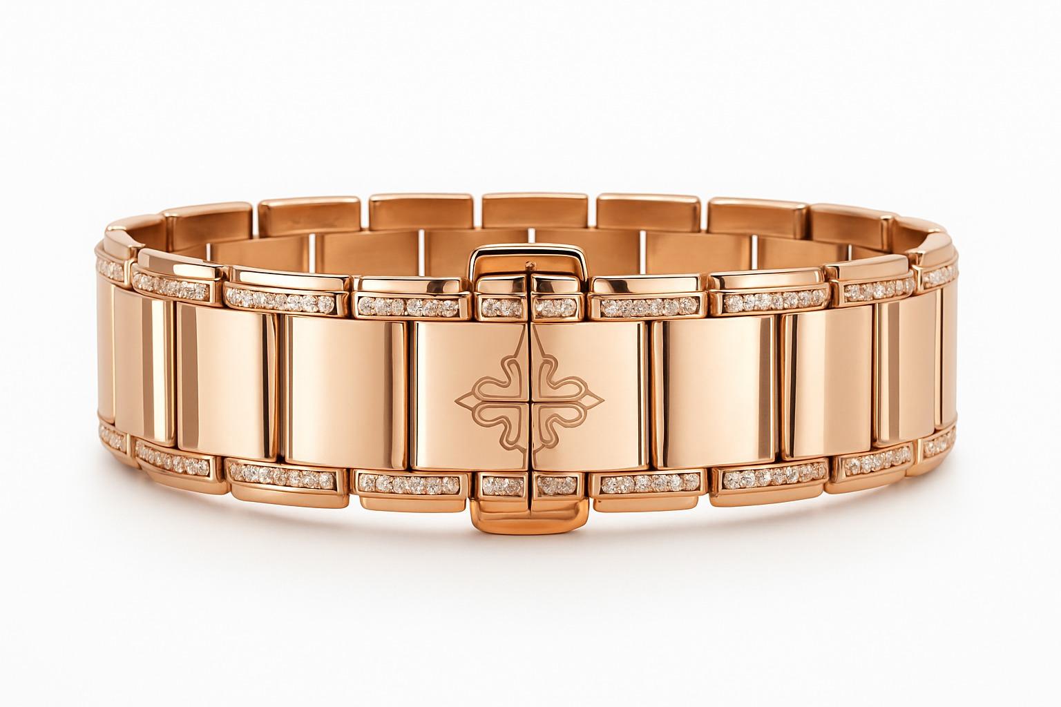 Round Cut Patek Philippe 18K Rose Gold Twenty Automatic Pavé Diamond Watch For Sale