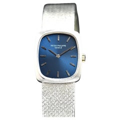 Patek Philippe 18K WG Lady Ellipse 4107 Armbanduhr mit Handaufzug und blauem Zifferblatt