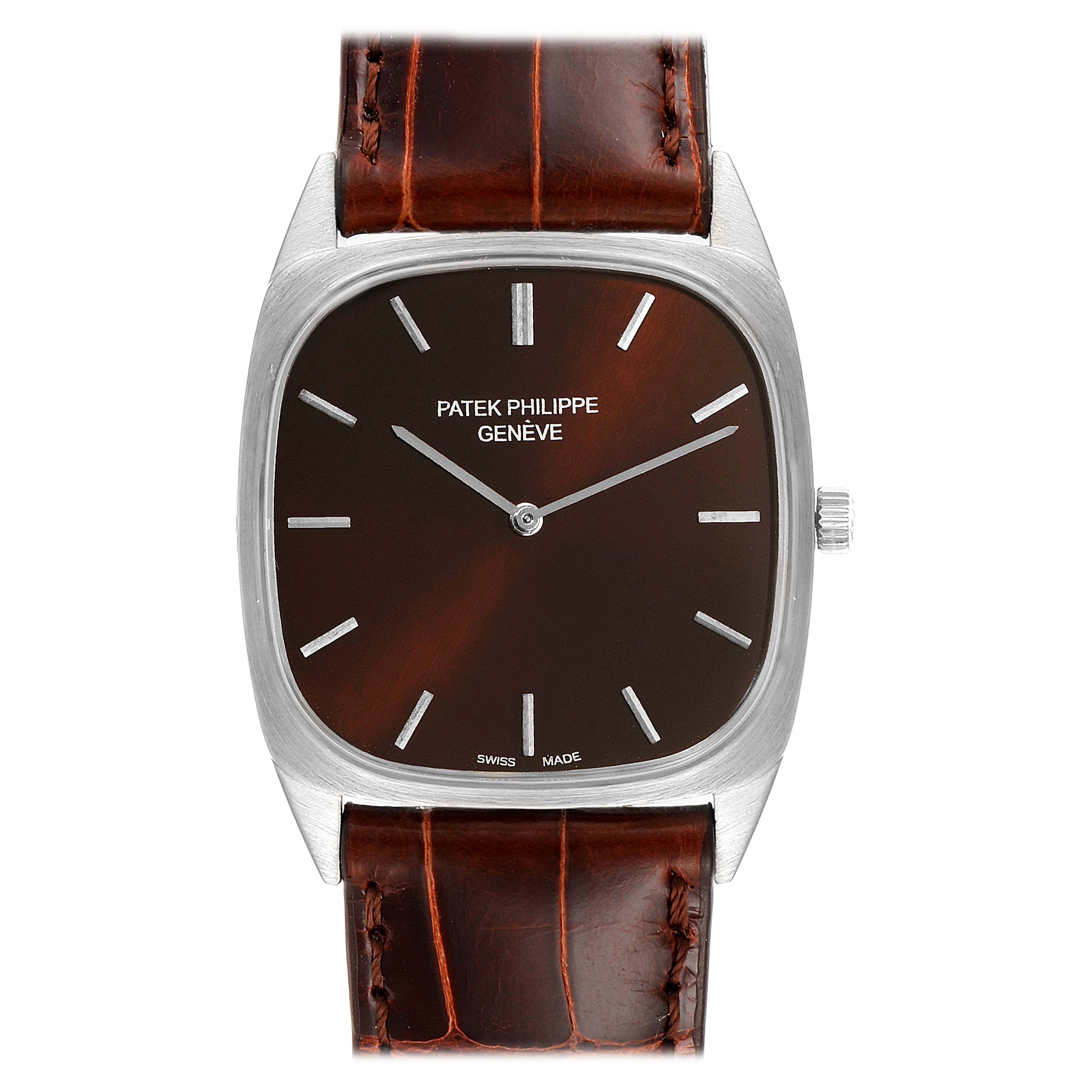 Patek Philippe 18k White Gold Brown Dial Vintage Mens Watch 3566 For Sale