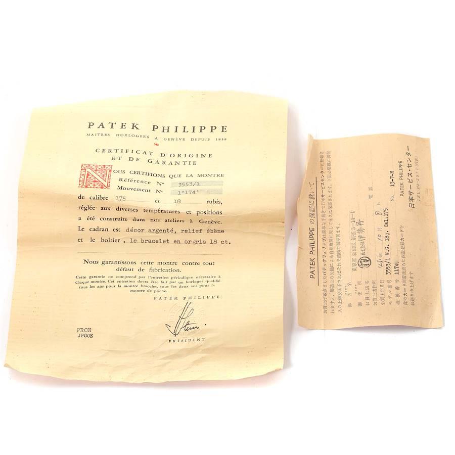 Patek Philippe Montre vintage pour homme à cadran texturé en or blanc 18 carats avec boîte et papiers d'origine, 3553 7