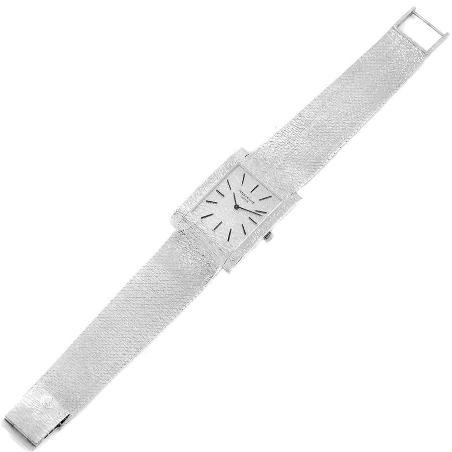 Patek Philippe 18k White Gold Textured Dial Vintage Mens Watch 3553 Box Papers For Sale 5