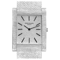 Patek Philippe 18k White Gold Textured Dial Vintage Mens Watch 3553 Box Papers