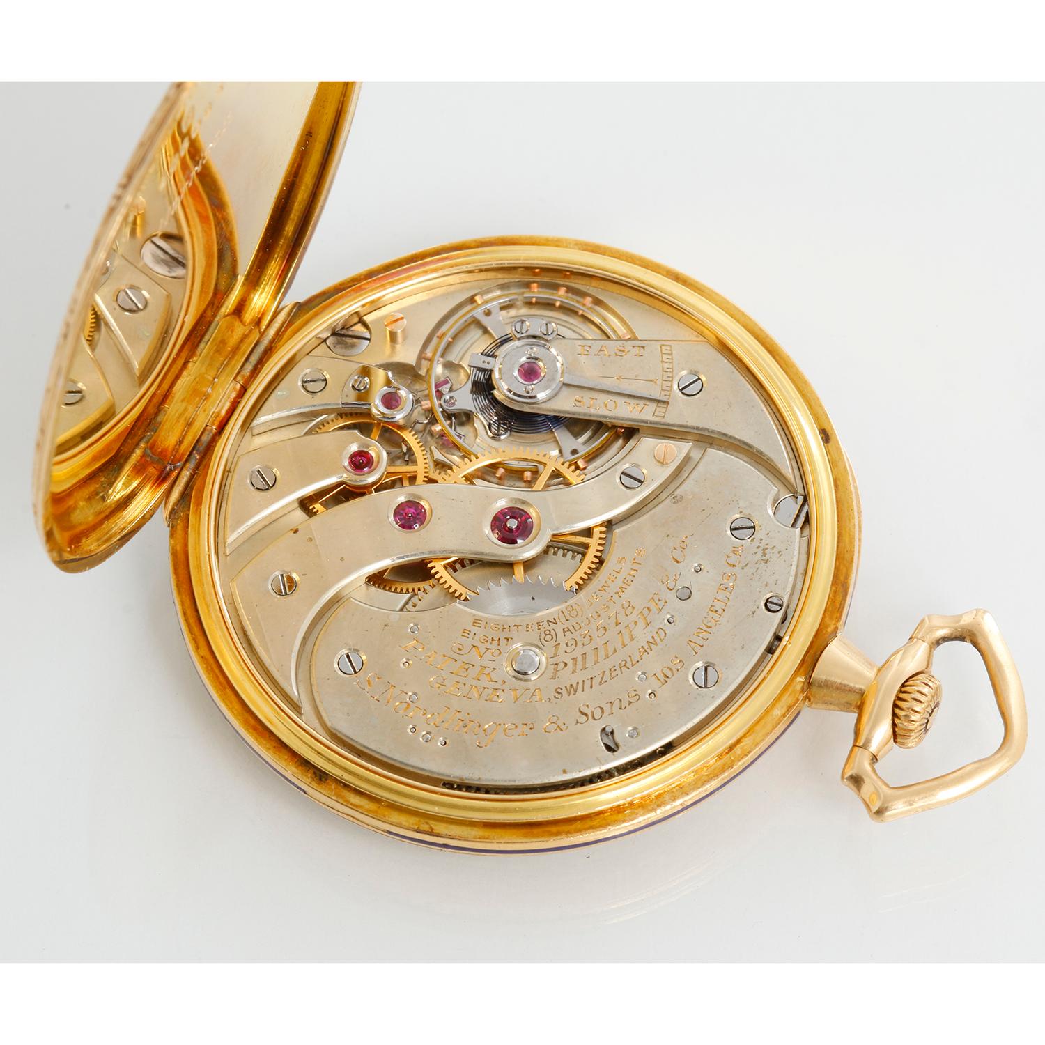 Patek Philippe 18K Yellow Gold Pocket Watch with Pencil & Chain In Excellent Condition For Sale In Dallas, TX