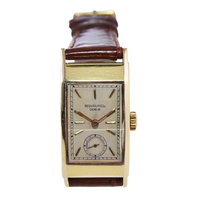 Patek Philippe 18kt. Gold Art Deco Tank Watch with Original Dial and Crystal In Excellent Condition In Long Beach, CA