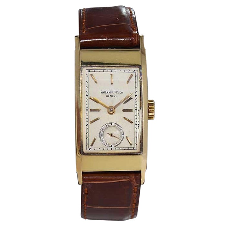 Patek Philippe 18kt. Gold-Art-Déco-Tankuhr mit Original-Zifferblatt und Kristall