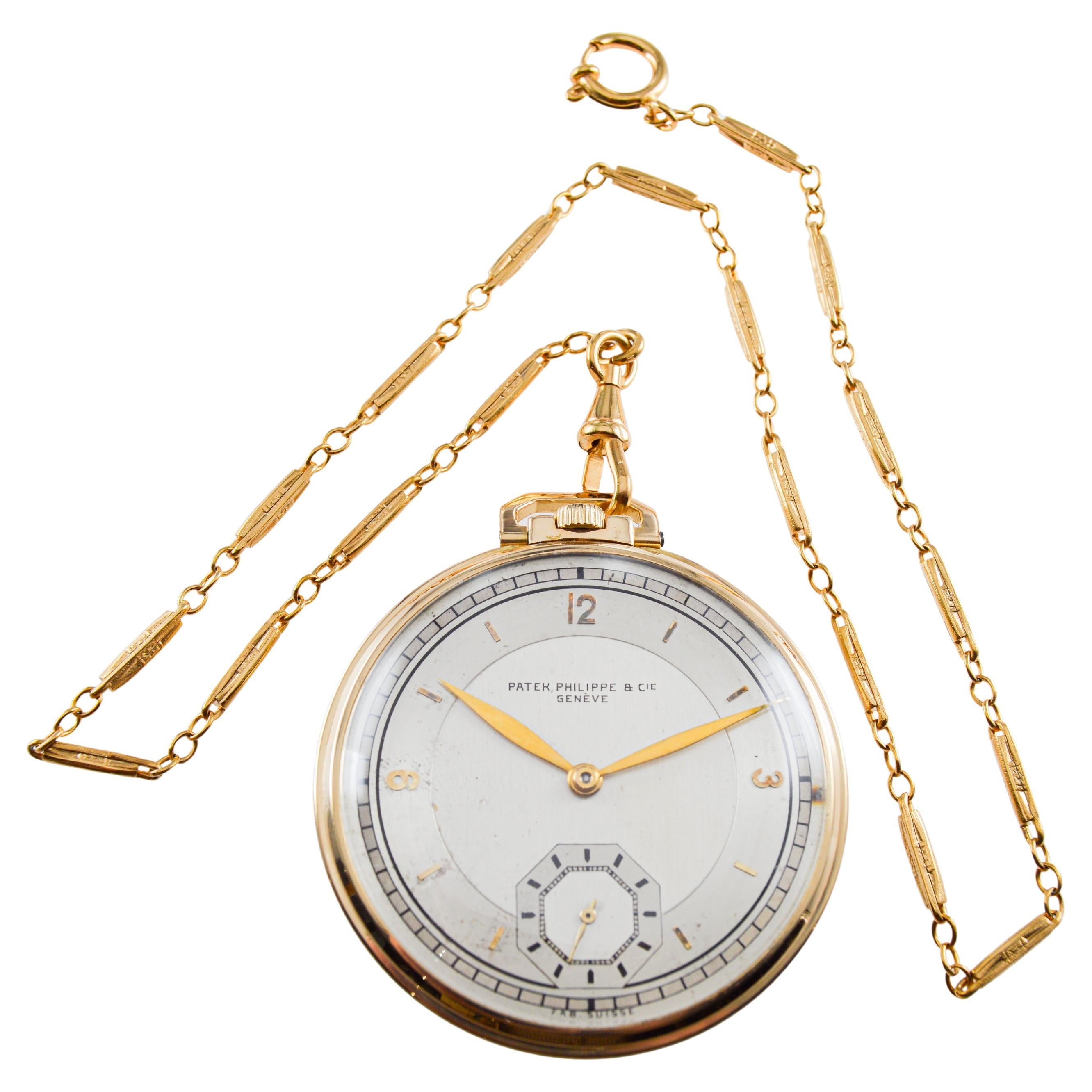 Patek Philippe 18Kt Gold Open Face Pocket Watch circa 1920
s Exhibition Back im Angebot