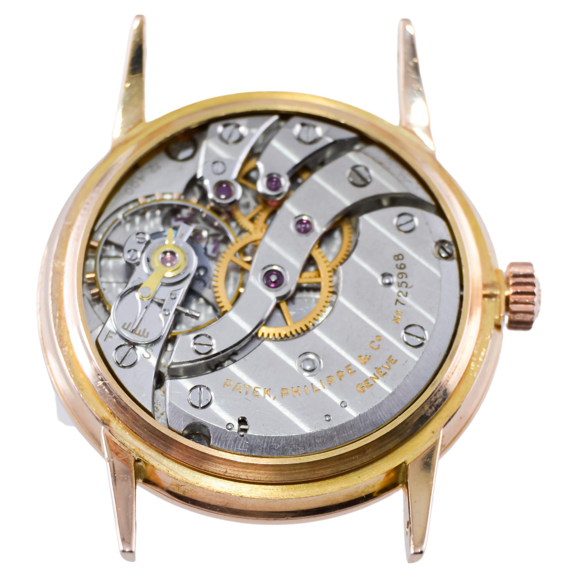 Patek Philippe 18kt. Rose Gold Late Art Deco Round Original Dial from 1940s For Sale 6