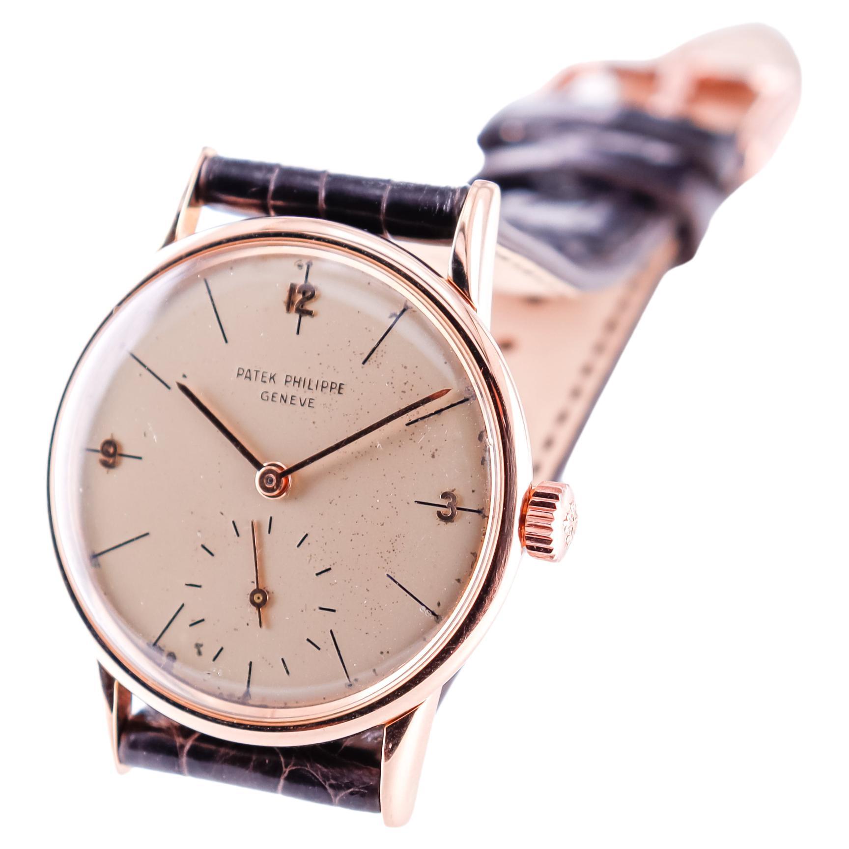 Women's or Men's Patek Philippe 18kt. Rose Gold Art Deco Round Original Dial from 1940s For Sale