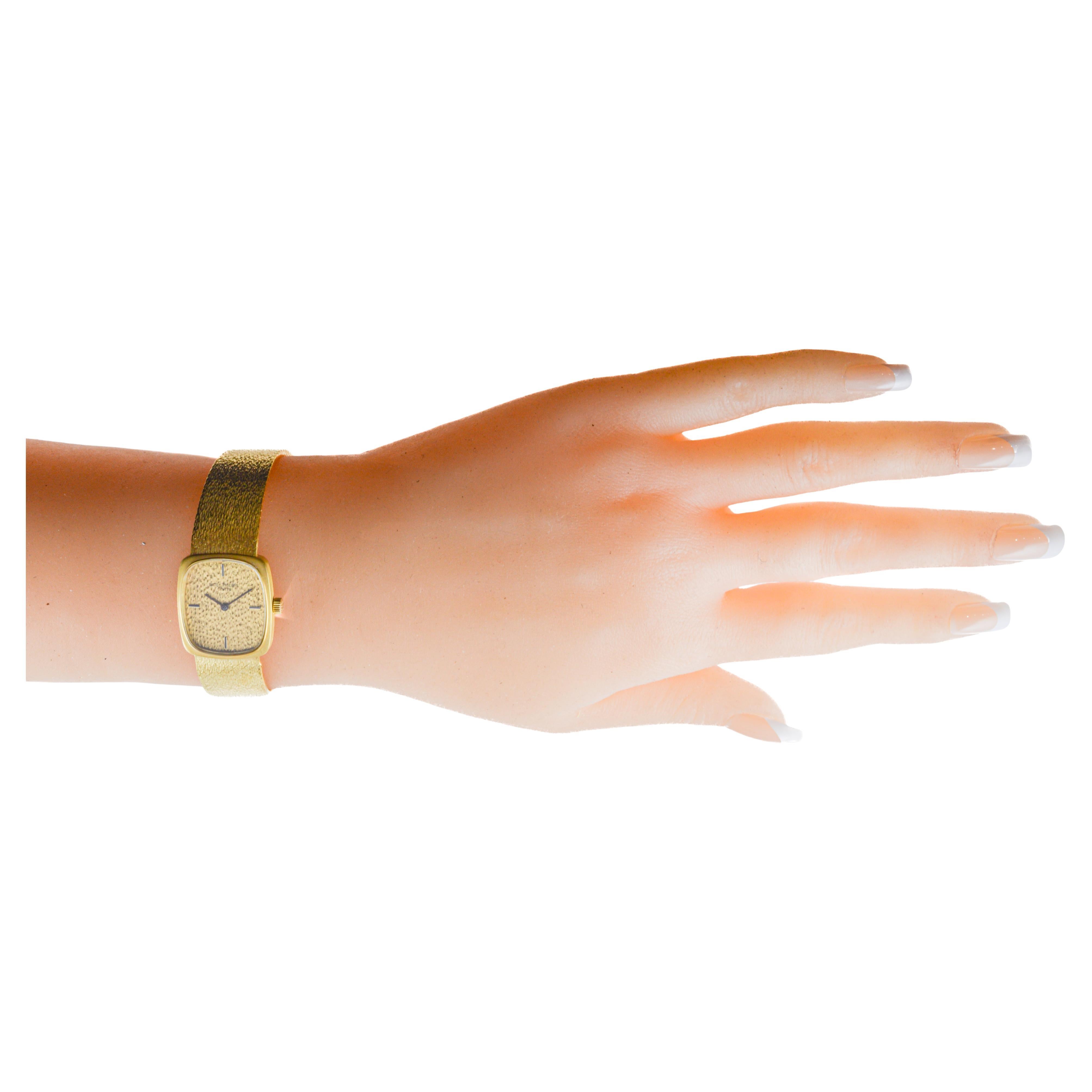 FACTORY / HOUSE: Patek Philippe & Co. 
STYLE / REFERENCE: Dress Watch / Reference 4217-10
METAL / MATERIAL: 18Kt Solid Gold
CIRCA / YEAR: 1980's
DIMENSIONS / SIZE: Length 23mm X Width 20mm
MOVEMENT / CALIBER: Manual Winding / 18 Jewels 
DIAL /