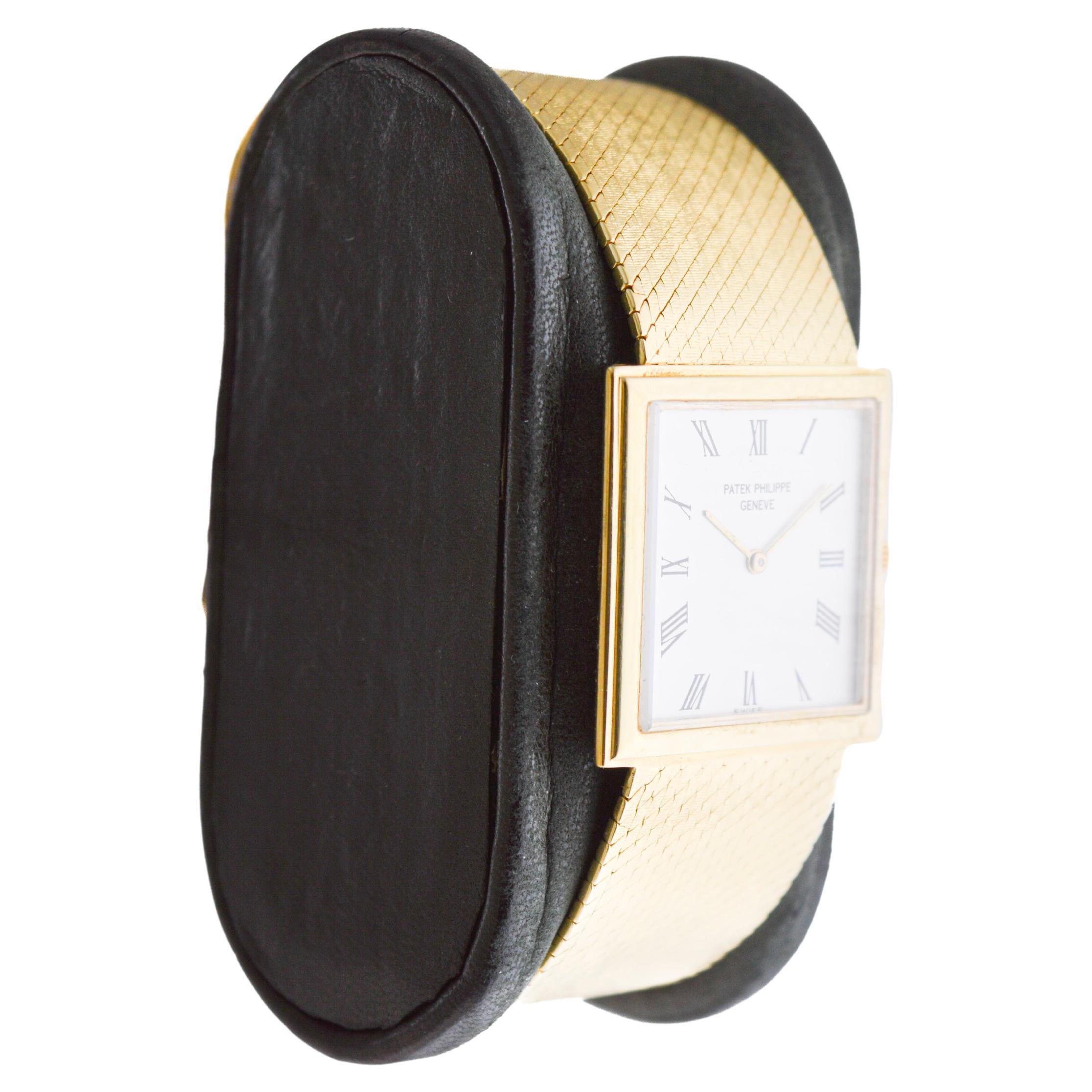 FACTORY / HOUSE: Patek Philippe Watch Company
STYLE / REFERENCE: Dress Style / Reference 3490-2
METAL / MATERIAL: 18Kt Solid Gold
CIRCA / YEAR: 1980's
DIMENSIONS / SIZE: 26mm X 26mm
MOVEMENT / CALIBER: Manual Winding / 18 Jewels / Caliber 175 
DIAL
