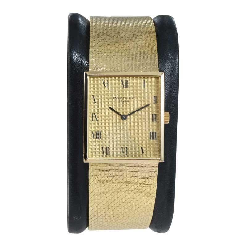 FACTORY / HOUSE: Patek Philippe 
STYLE / REFERENCE: Dress Style Bracelet Watch / 3550 /1
METAL / MATERIAL: 18Kt. Solid Yellow Gold 
CIRCA / YEAR: 1980's
DIMENSIONS / SIZE: 26mm x 23mm
MOVEMENT / CALIBER: Manual Winding / 18 Jewels / Cal.175
DIAL /