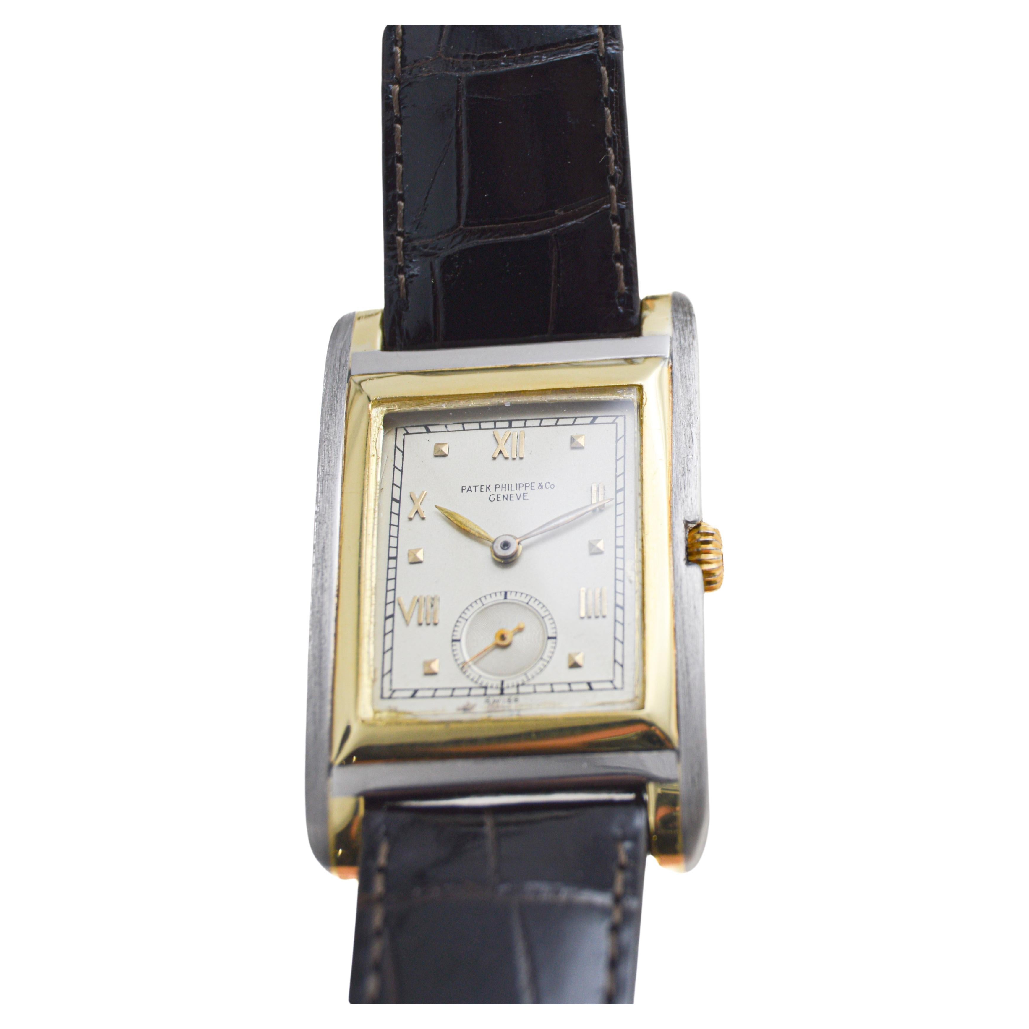 Patek Philippe 18Kt. Zweifarbige übergroße Art-Déco-Armbanduhr aus den 1940er Jahren  im Angebot 5