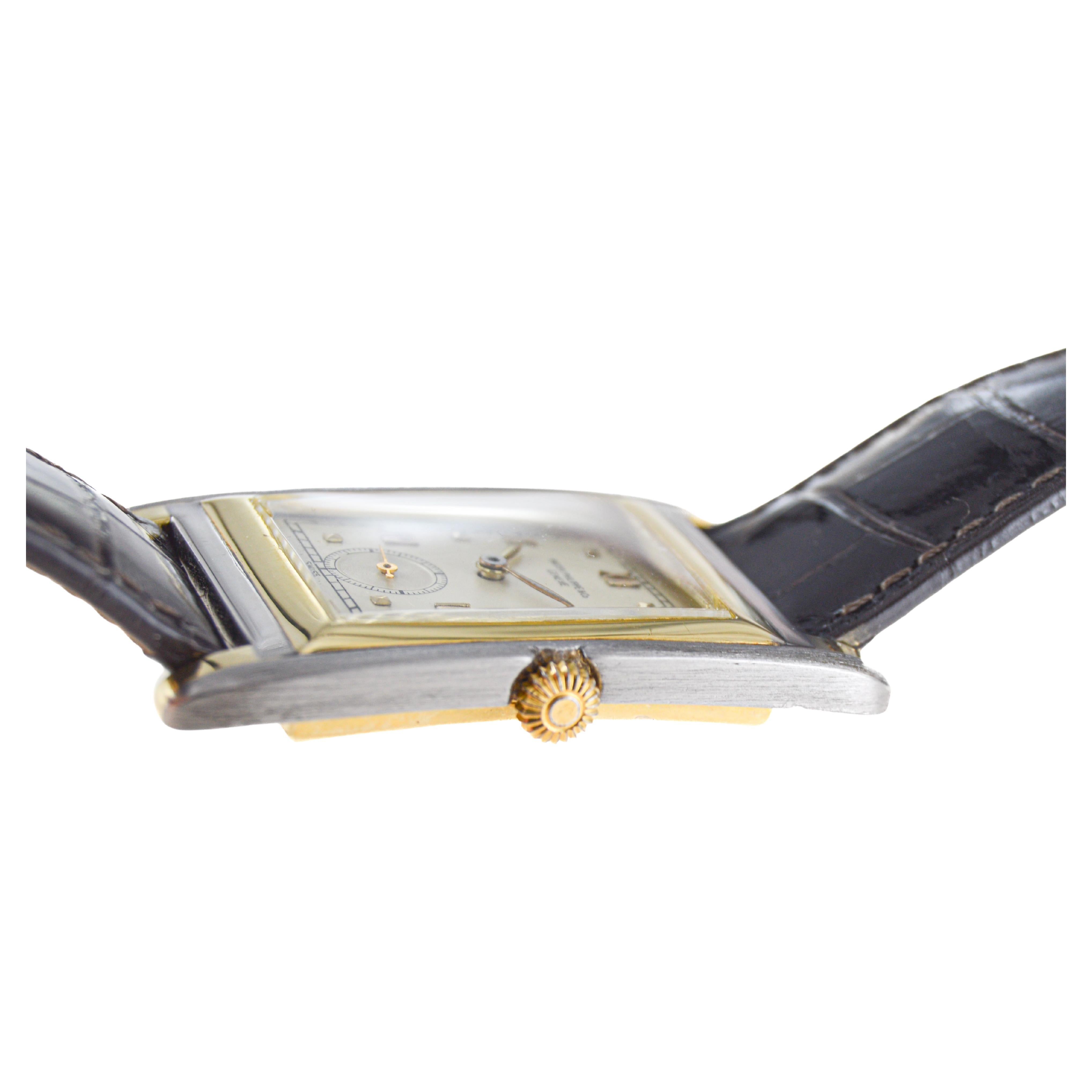 Patek Philippe 18 carats Montre-bracelet Art déco bicolore surdimensionnée des années 1940  en vente 7