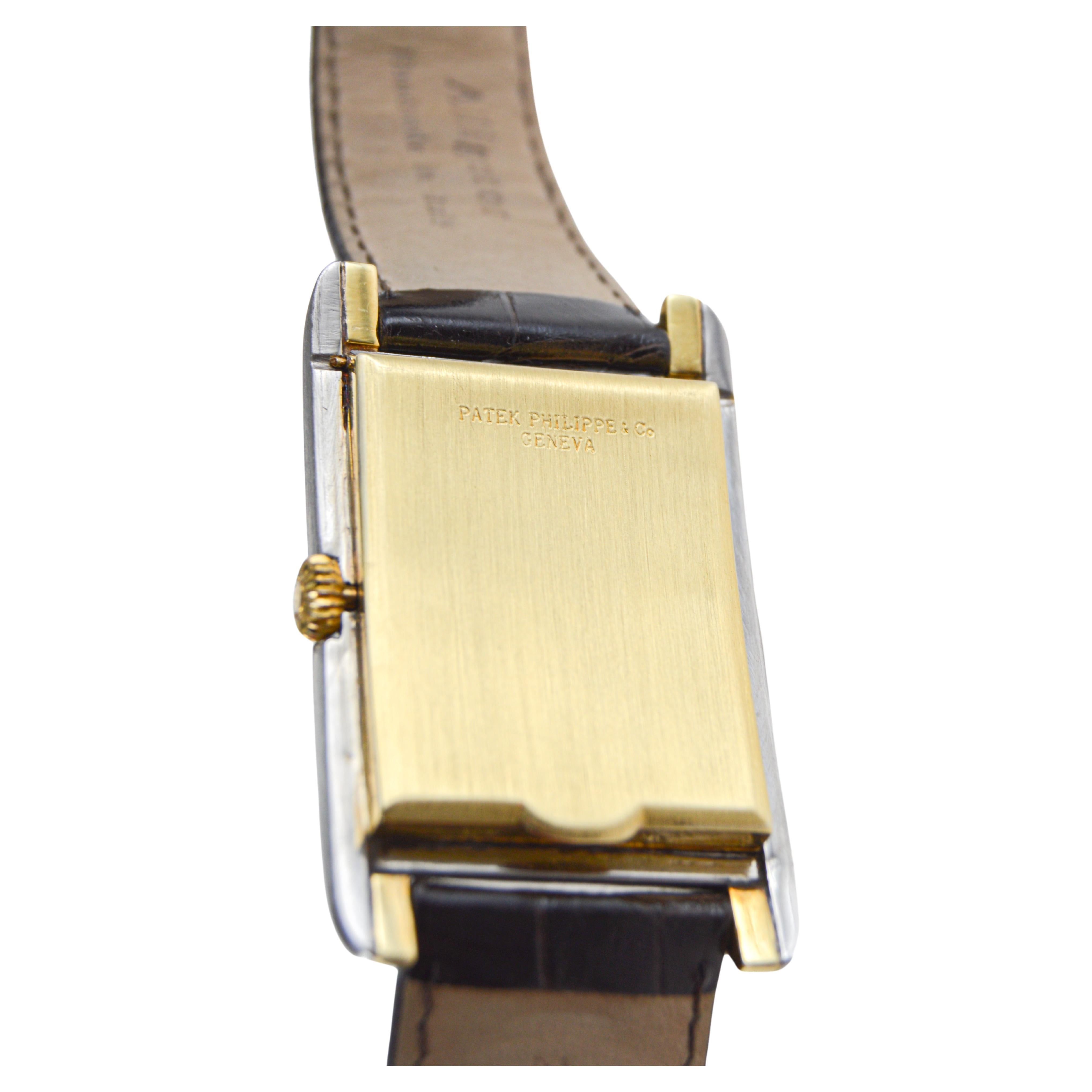 Patek Philippe 18Kt. Zweifarbige übergroße Art-Déco-Armbanduhr aus den 1940er Jahren  im Angebot 7