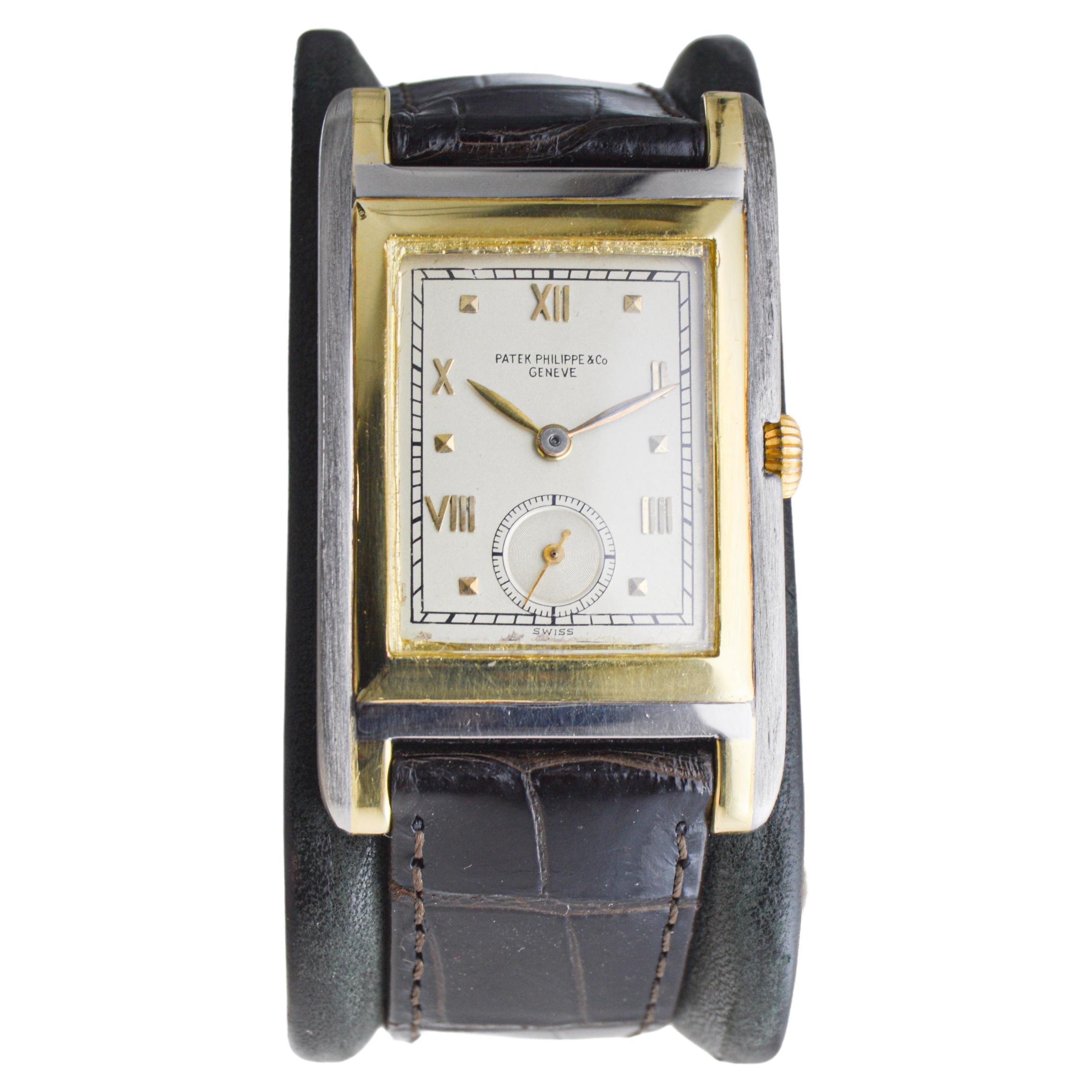 Patek Philippe 18Kt. Zweifarbige übergroße Art-Déco-Armbanduhr aus den 1940er Jahren  (Art déco) im Angebot