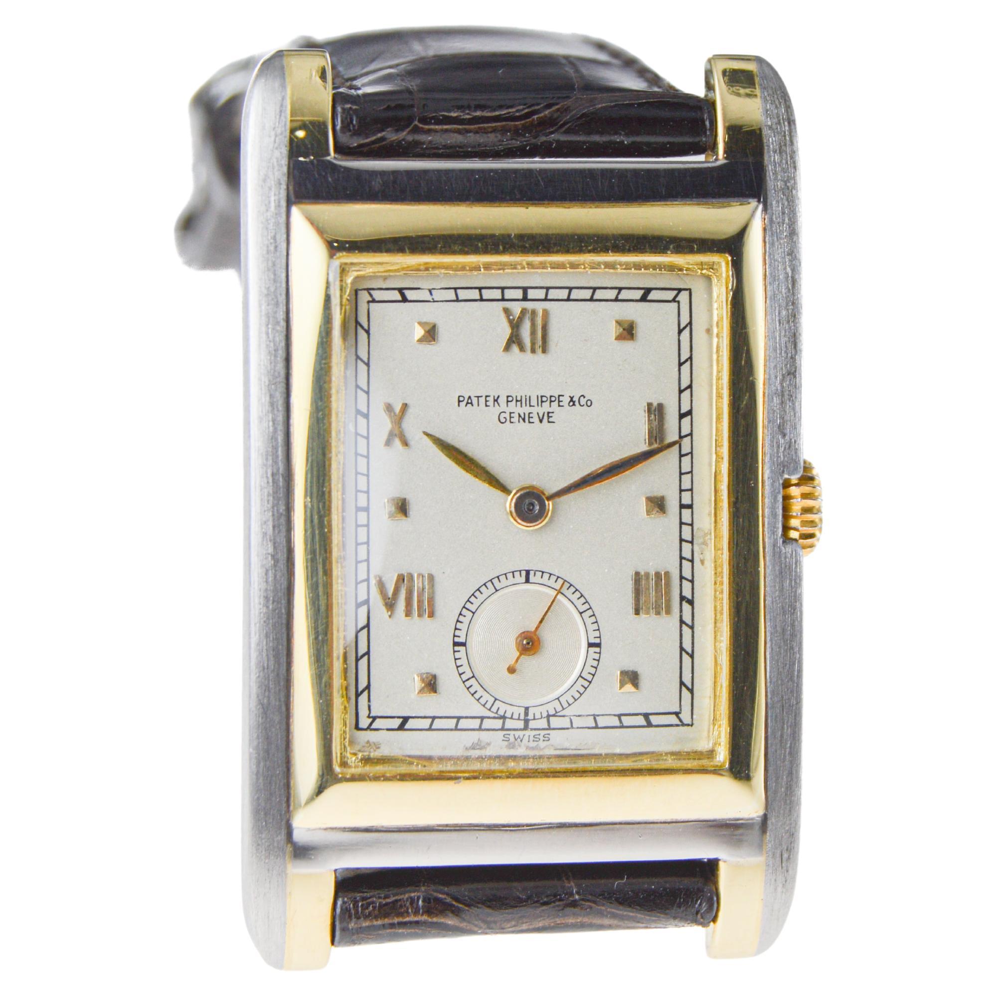 Patek Philippe 18Kt. Zweifarbige übergroße Art-Déco-Armbanduhr aus den 1940er Jahren  für Damen oder Herren im Angebot