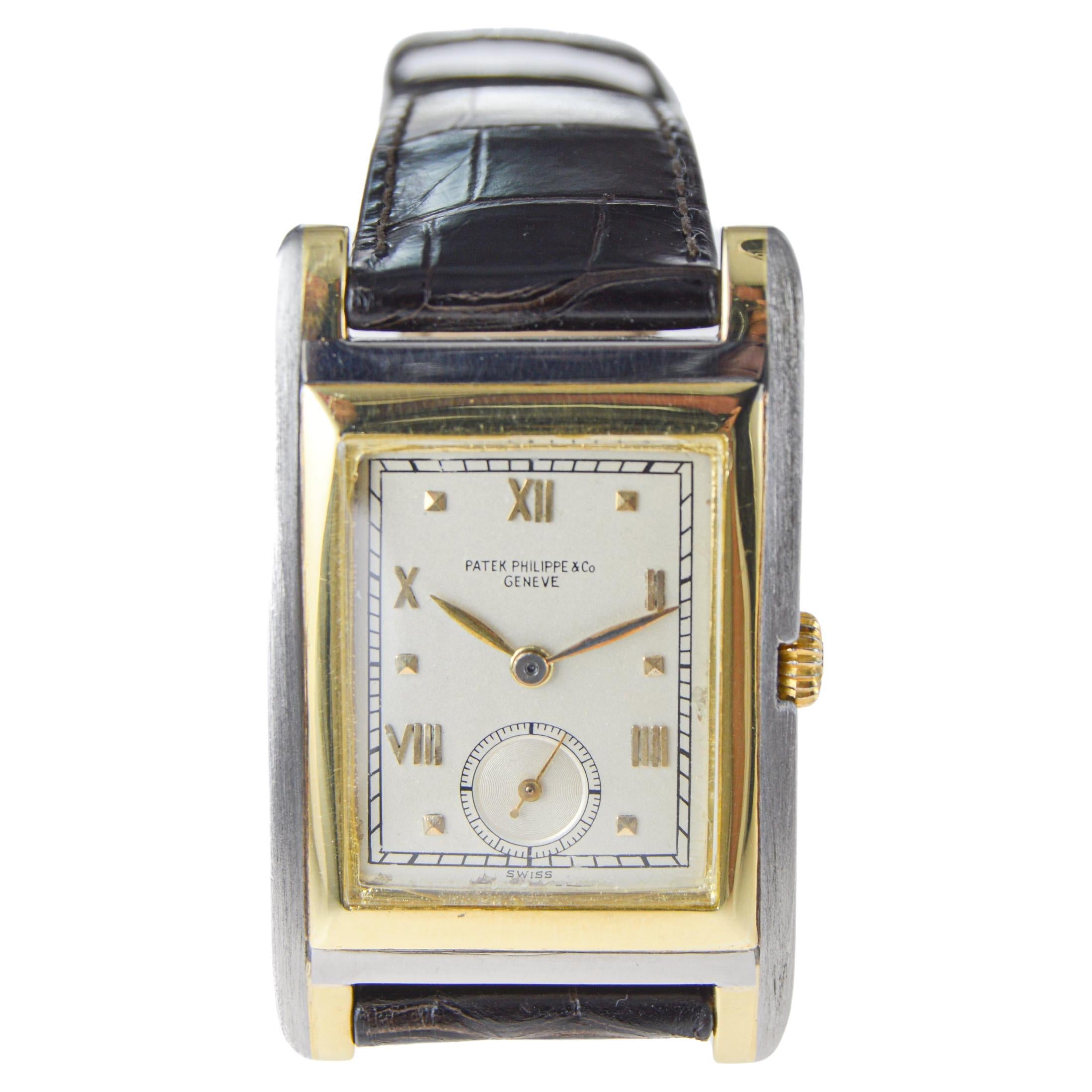 Patek Philippe 18Kt. Zweifarbige übergroße Art-Déco-Armbanduhr aus den 1940er Jahren  im Angebot 1