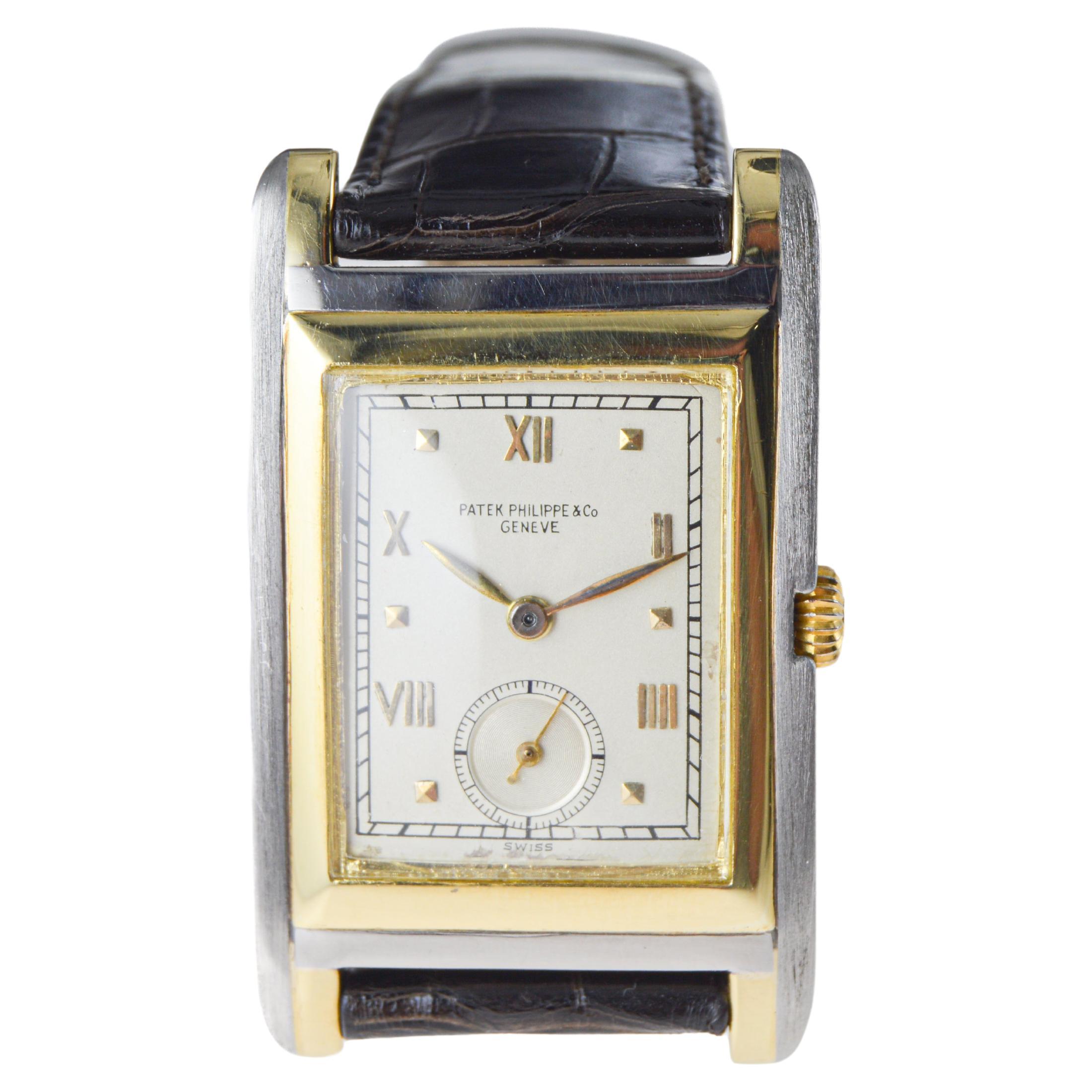 Patek Philippe 18Kt. Zweifarbige übergroße Art-Déco-Armbanduhr aus den 1940er Jahren  im Angebot 2