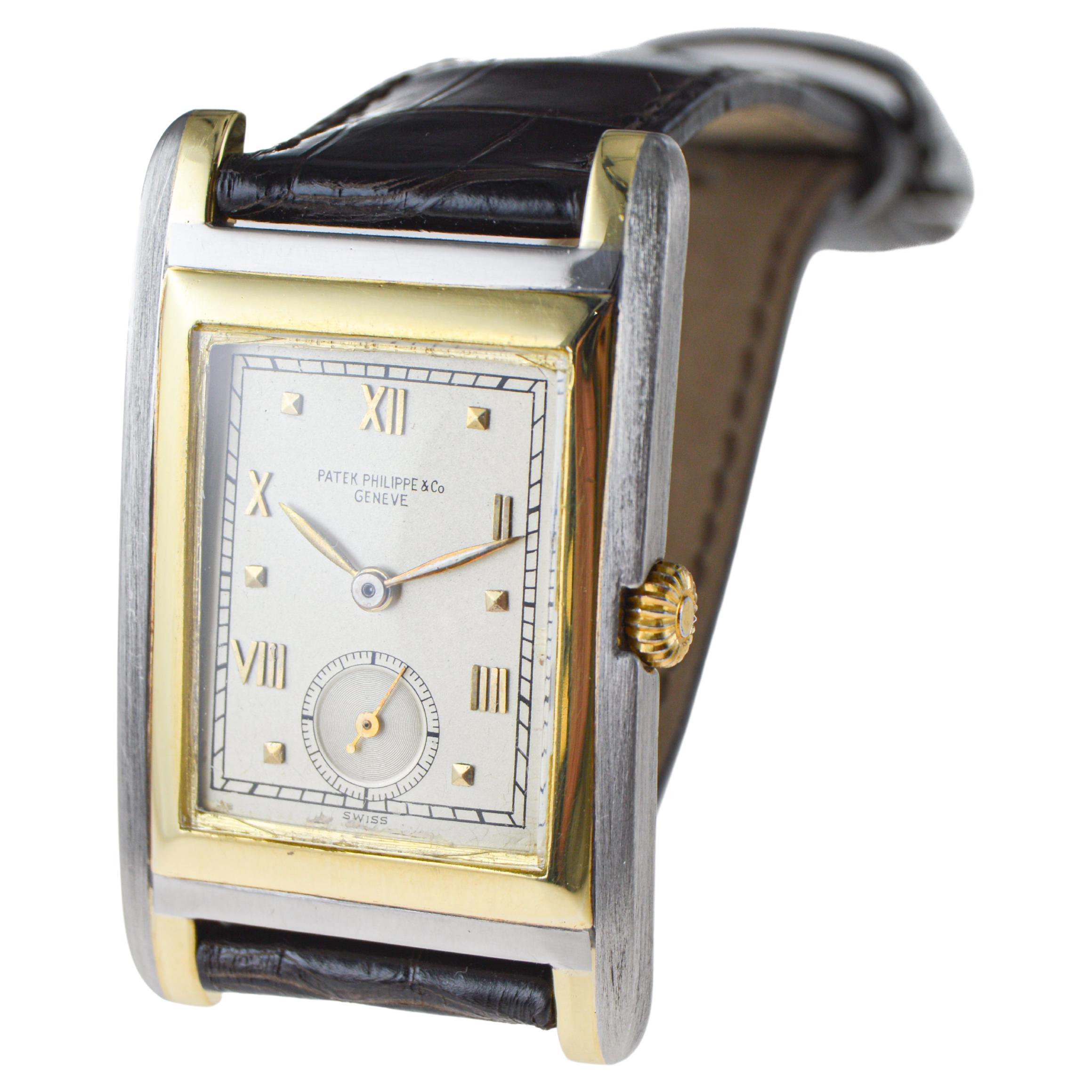 Patek Philippe 18Kt. Zweifarbige übergroße Art-Déco-Armbanduhr aus den 1940er Jahren  im Angebot 3