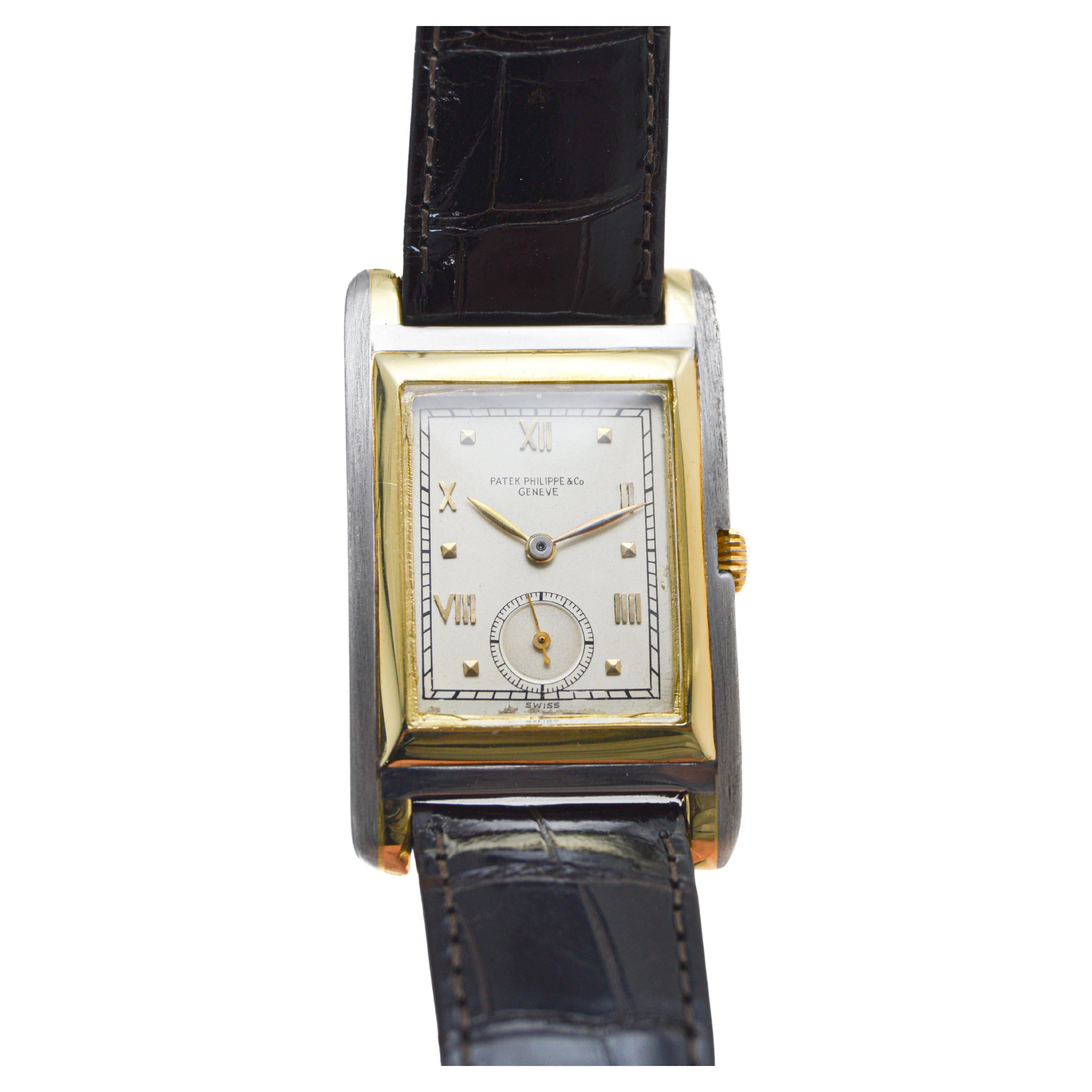 Patek Philippe 18Kt. Zweifarbige übergroße Art-Déco-Armbanduhr aus den 1940er Jahren  im Angebot 4