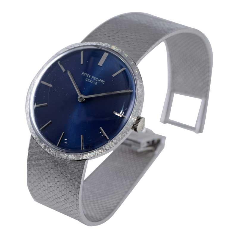 Patek Philippe 18Kt. White Gold with Original Bracelet and Blue Dial, 1970's For Sale 2