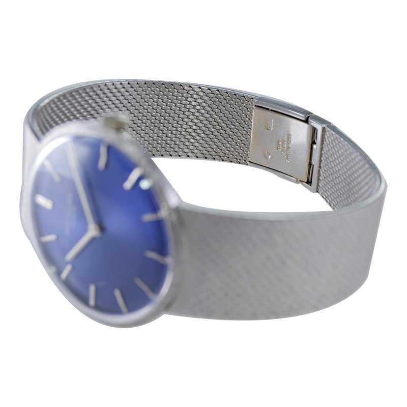 Patek Philippe 18Kt. White Gold with Original Bracelet and Blue Dial, 1970's For Sale 6