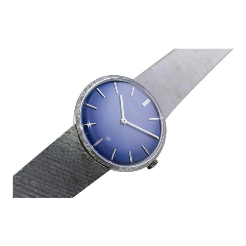 Patek Philippe 18Kt. White Gold with Original Bracelet and Blue Dial, 1970's For Sale 8