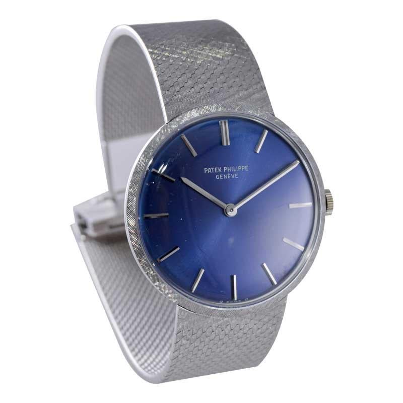 Patek Philippe 18Kt. White Gold with Original Bracelet and Blue Dial, 1970's For Sale 1