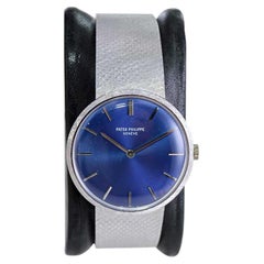 Retro Patek Philippe 18Kt. White Gold with Original Bracelet and Blue Dial, 1970's