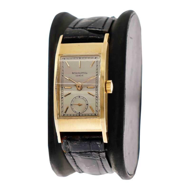 Patek Philippe 18 Karat Yellow Gold Art Deco Watch with Original Box and Strap  In Excellent Condition For Sale In Long Beach, CA