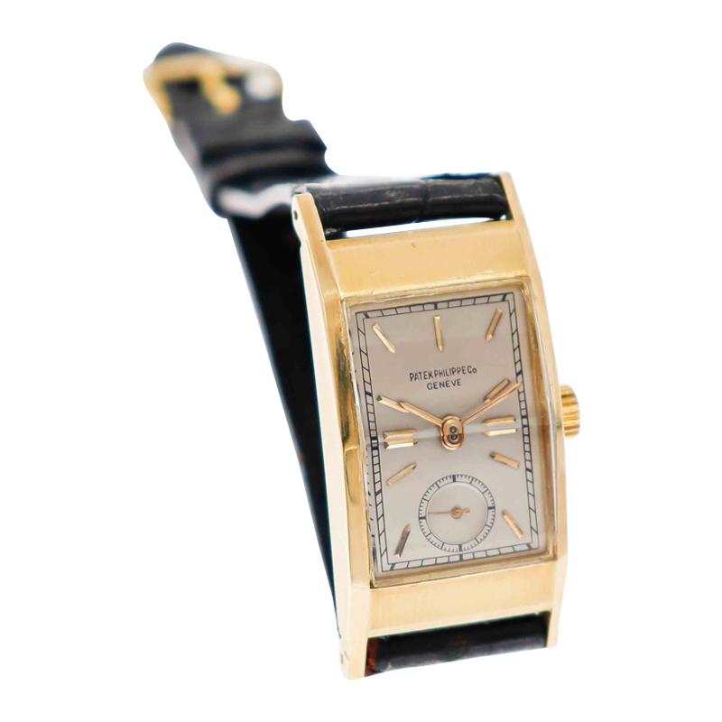 Women's or Men's Patek Philippe 18 Karat Yellow Gold Art Deco Watch with Original Box and Strap  For Sale