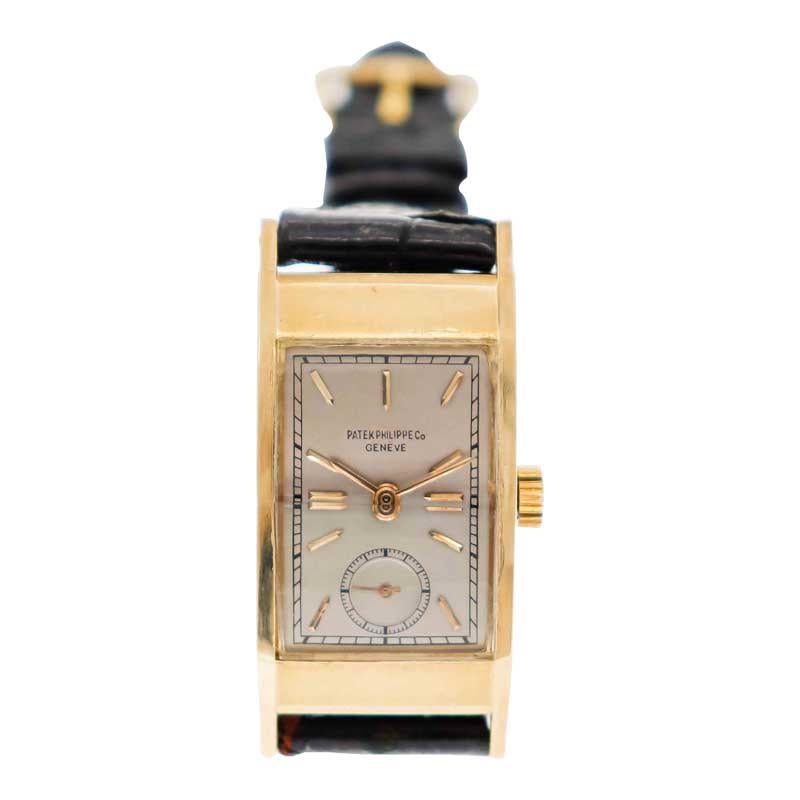 Patek Philippe 18 Karat Yellow Gold Art Deco Watch with Original Box and Strap  For Sale 1