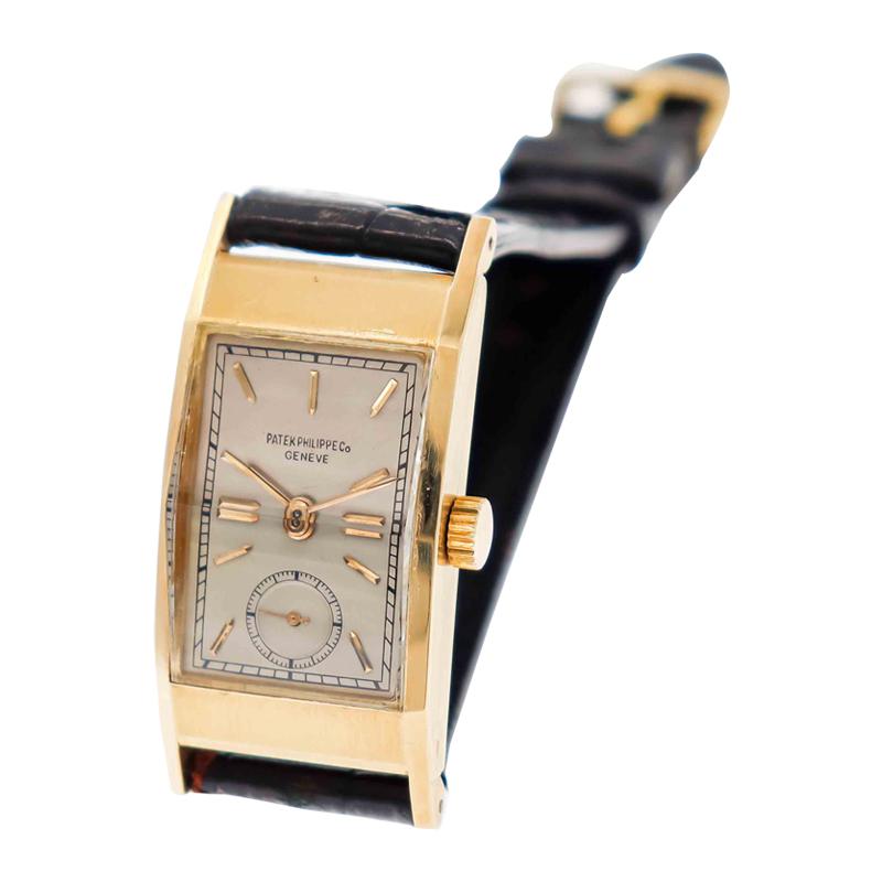 Patek Philippe 18 Karat Yellow Gold Art Deco Watch with Original Box and Strap  For Sale 2