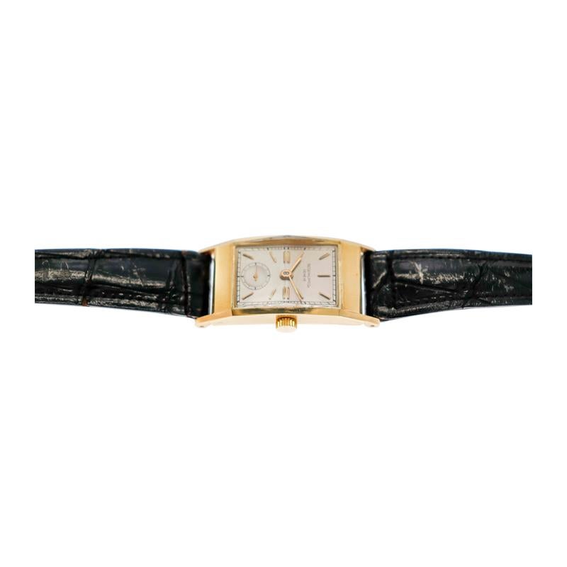 Patek Philippe 18 Karat Yellow Gold Art Deco Watch with Original Box and Strap  For Sale 3