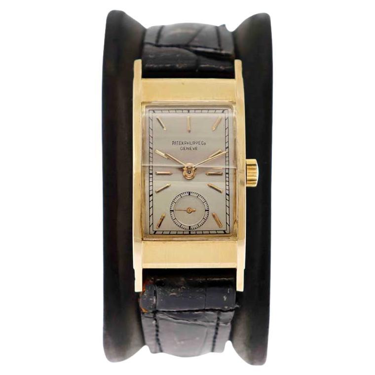 Patek Philippe 18 Karat Yellow Gold Art Deco Watch with Original Box and Strap  For Sale