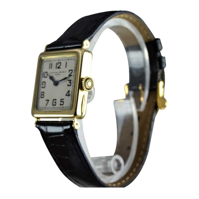 Women's or Men's Patek Philippe 18 Karat Yellow Gold Art Deco Wristwatch with Silver Enamel Dial
