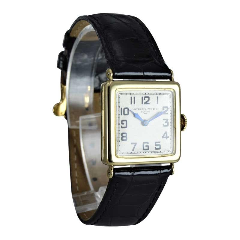 Patek Philippe 18 Karat Yellow Gold Art Deco Wristwatch with Silver Enamel Dial 1