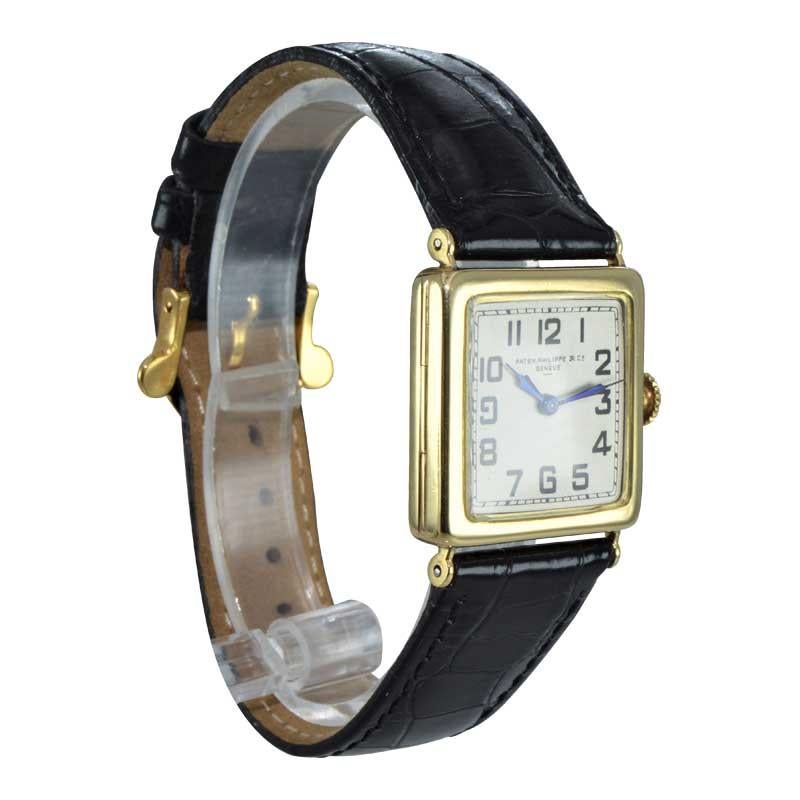 Patek Philippe 18 Karat Yellow Gold Art Deco Wristwatch with Silver Enamel Dial 2
