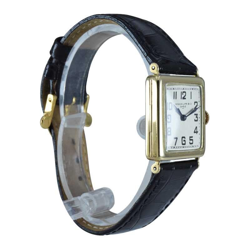 Patek Philippe 18 Karat Yellow Gold Art Deco Wristwatch with Silver Enamel Dial 3