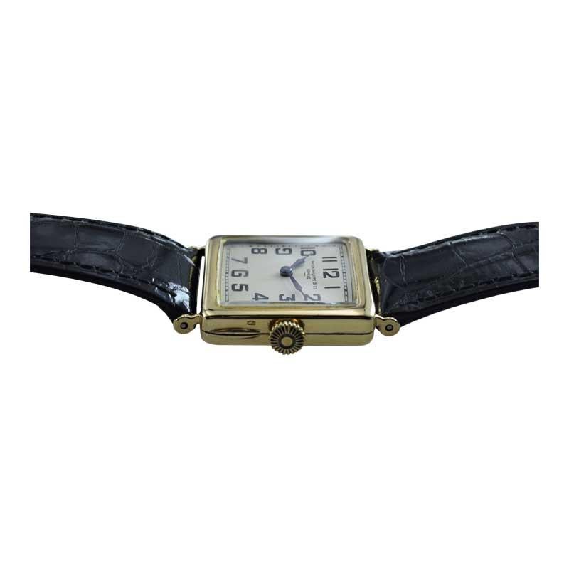 Patek Philippe 18 Karat Yellow Gold Art Deco Wristwatch with Silver Enamel Dial 4