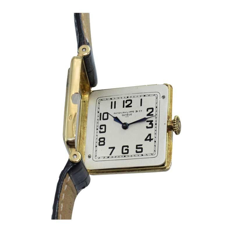 Patek Philippe 18 Karat Yellow Gold Art Deco Wristwatch with Silver Enamel Dial 5