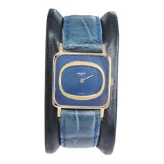 Patek Philippe 18 Karat Gold Dress Style with Original Blue Dial, circa 1990