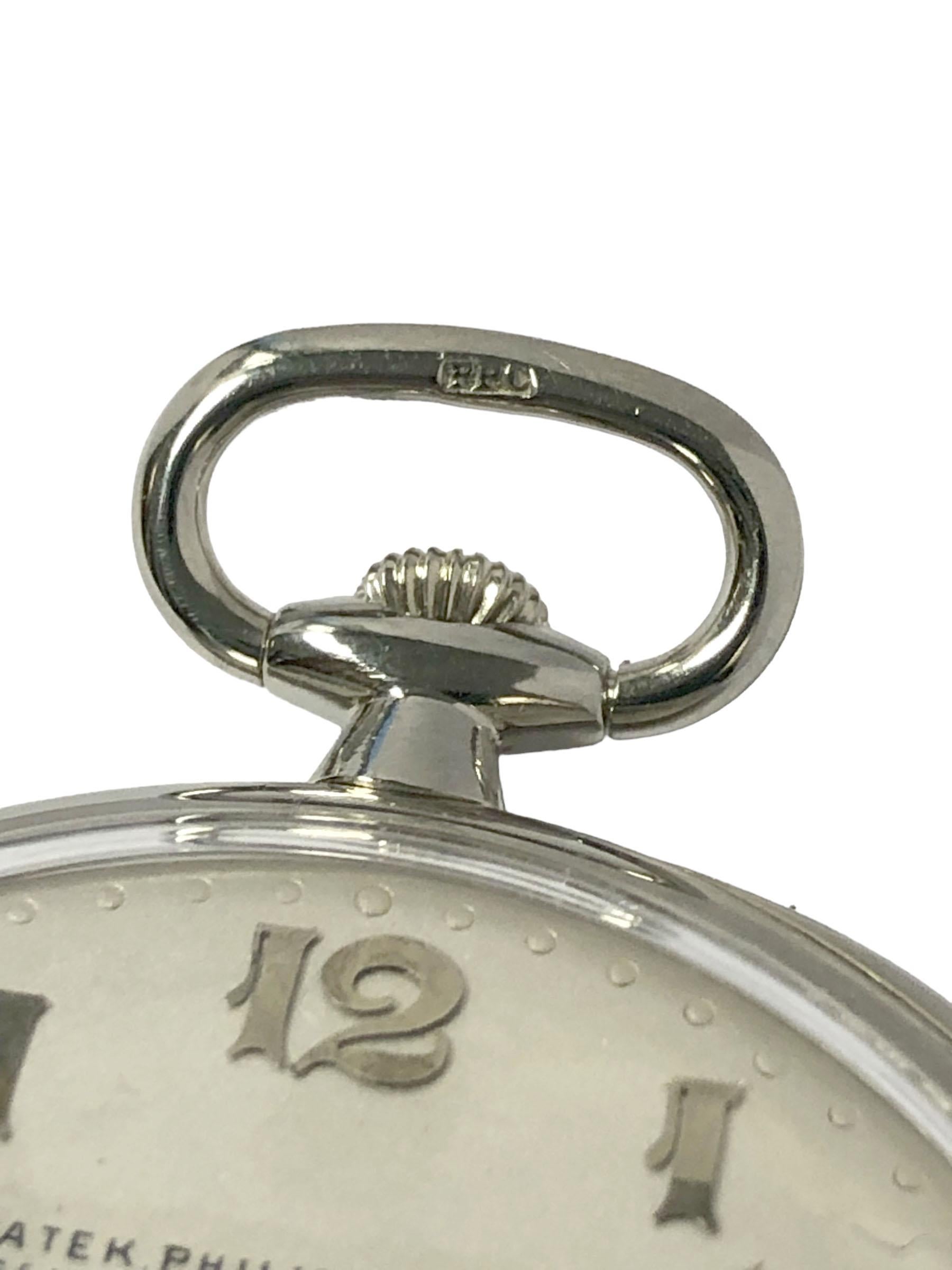 Patek Philippe 1920s White Gold Pocket Watch For Sale 1