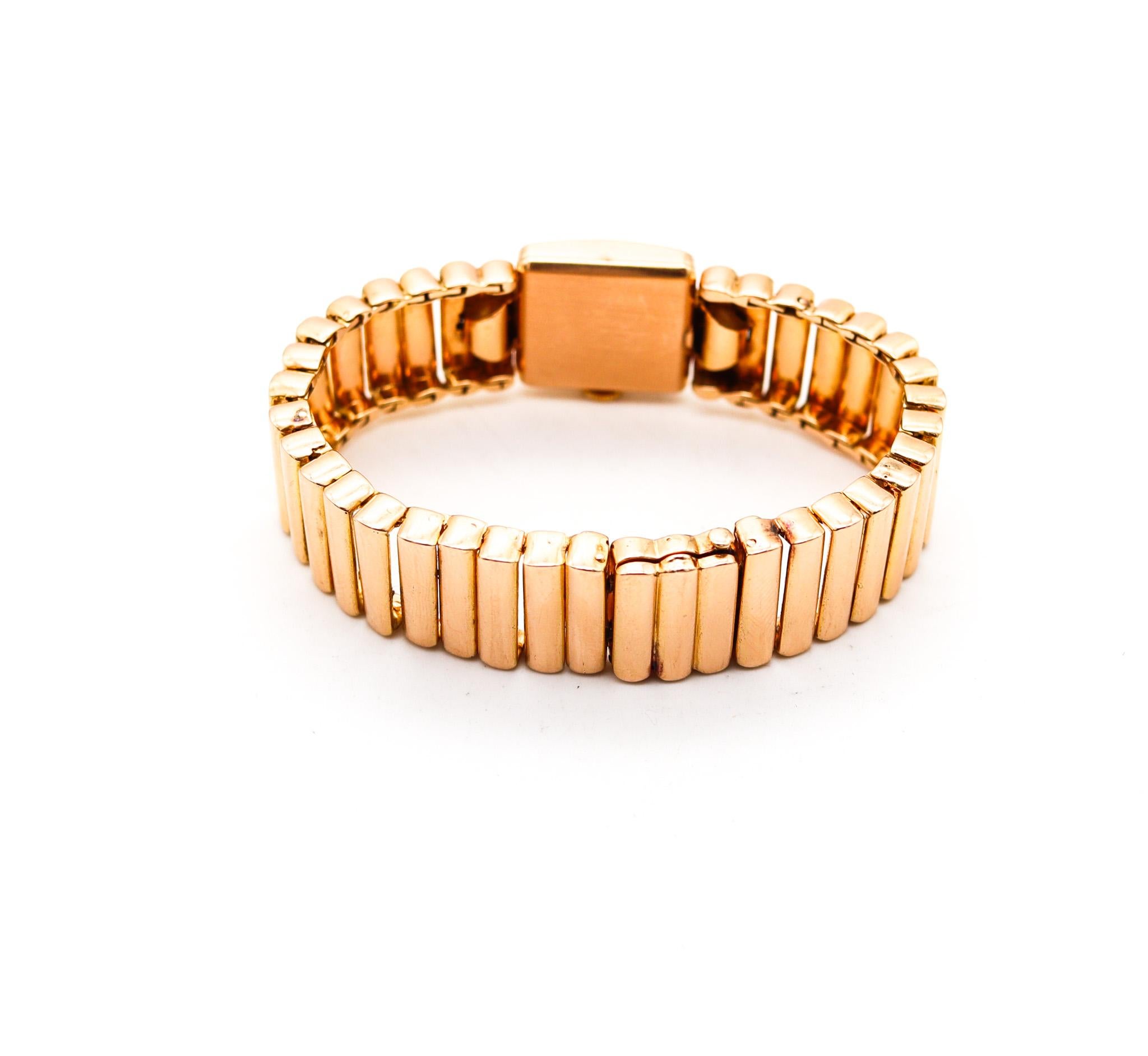 Art Deco Patek Philippe 1942 Retro Modernist Bracelet Wristwatch In 18Kt Rose Gold
