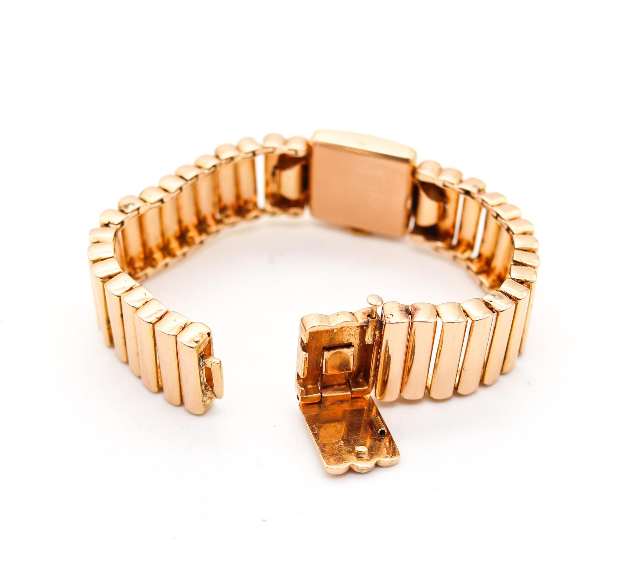 Patek Philippe 1942 Retro Modernist Bracelet Wristwatch In 18Kt Rose Gold In Excellent Condition In Miami, FL
