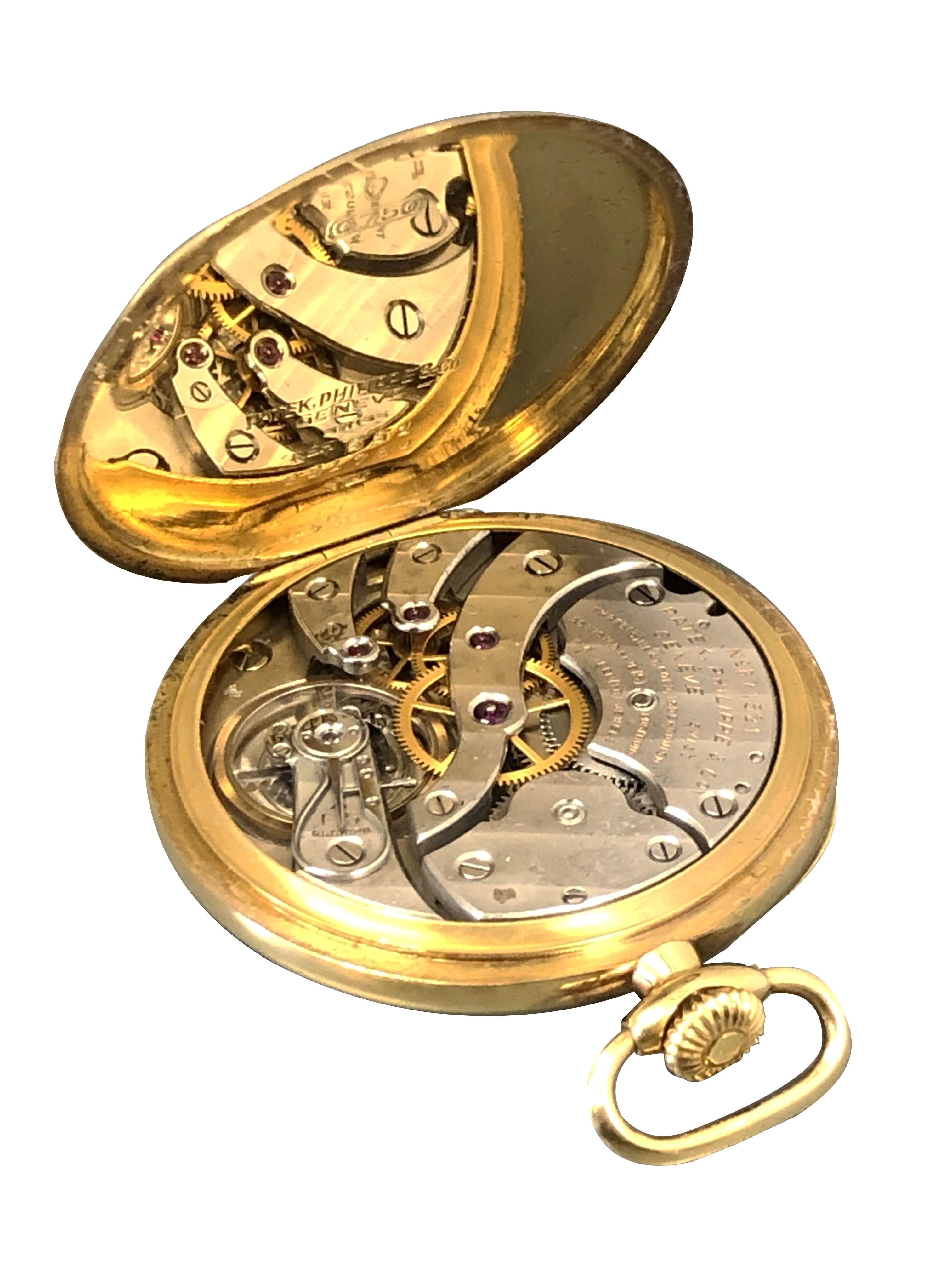 Patek Philippe 1950 Yellow Gold Pocket watch and Original Box In Excellent Condition In Chicago, IL